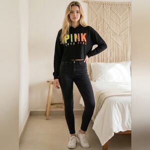 Victoria's Secret PINK Ombre Hoodie Raw Edge Cropped Sweatshirt S Open Back